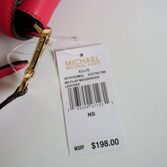 Michael Kors Ellis Medium Flap Messenger Shoulder Leather Bag Electric Pink - Picture 11 of 12